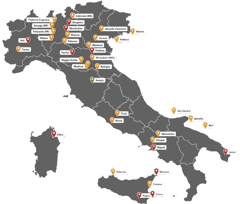 Mapa de Italia con las ciudades donde son posibles reuniones en persona con Banks4All